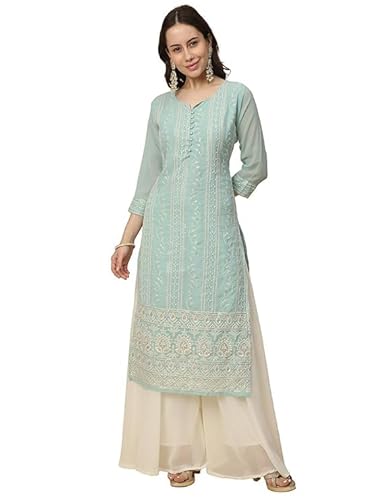 Sambhav Georgette Anarkali Lucknowi Chikankari Damen Quilt Ethnische Kleidung Kurta Kurti Gerade Tunika, Olive, S von Sambhav Quilt Hub