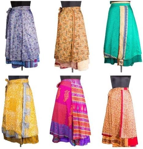 Vintage Mini-Seiden-Wickelrock für Damen, Strandrock, handgefertigt, Boho, magisch, doppellagig, Seidenrock, 5 Stück., 21-48 von Sambhav Quilt Hub