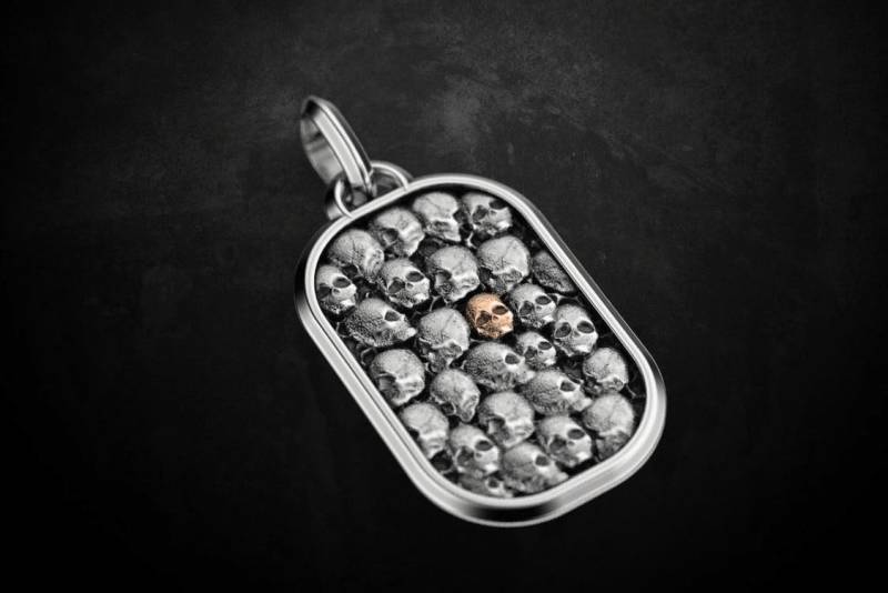 Schädel Silber Und Gold Anhänger, 14 K Gold, Männer Geschenk, Geschenk Für Papa, Biker-Anhänger, Biker-Geschenk von SamboraDesign