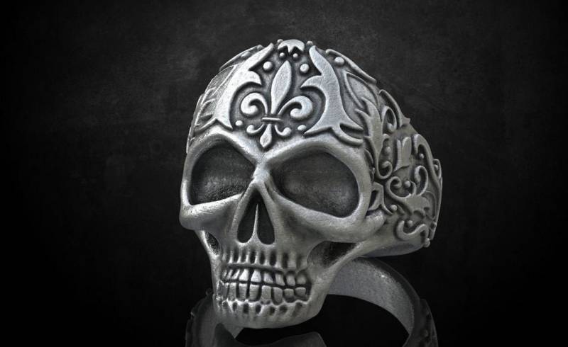 Schädel Sterling Silber Ring, Graviert, Biker-Ring, Schädel-Ring, Schlechten Biker Schmuck von SamboraDesign