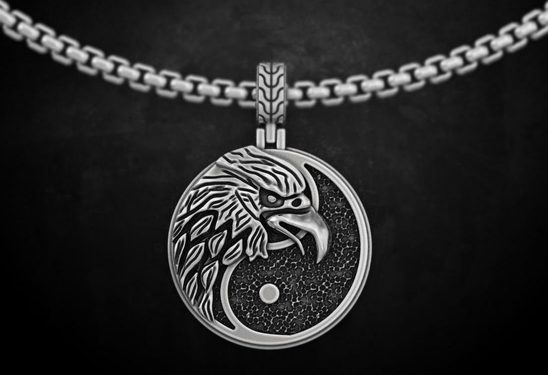 Yin Yang Adler Sterling Silber Anhänger von SamboraDesign