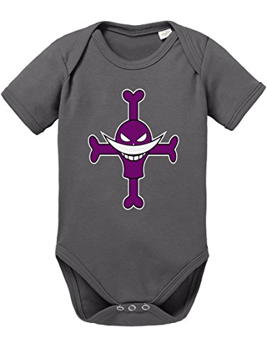 Ace Ruffy One Monkey Anime Piece Zoro Whitebeard Logo Baby Strampler Body, Größe:68;Farbe:Grau von Sambosa