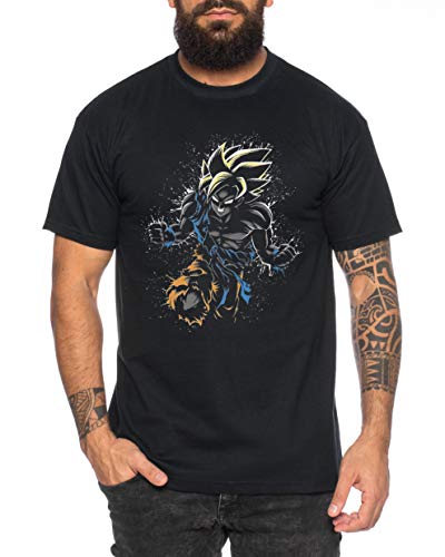 Angry Goku - Herren T-Shirt Son Ruffy Luffy Naruto Saitama One Dragon Master Goku Ball Vegeta Turtle Roshi Piece Golds Db, Farbe:Schwarz, Größe:L von Sambosa