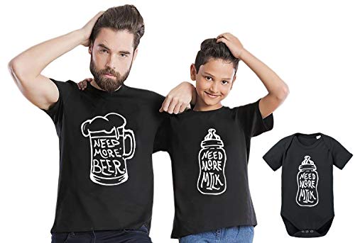 Beer Milk - Partner - T-Shirt Vater Sohn Papa Kind Baby Strampler Body Partnerlook, Größe:L, T-Shirts:Herren T-Shirt Schwarz von Sambosa