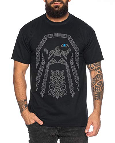 Blue Eye Odin - Herren T-Shirt Odin Raben Wikinger Wodan Valhalla Rising Walhalla Vikings, Farbe:Schwarz, Größe:4XL von Sambosa