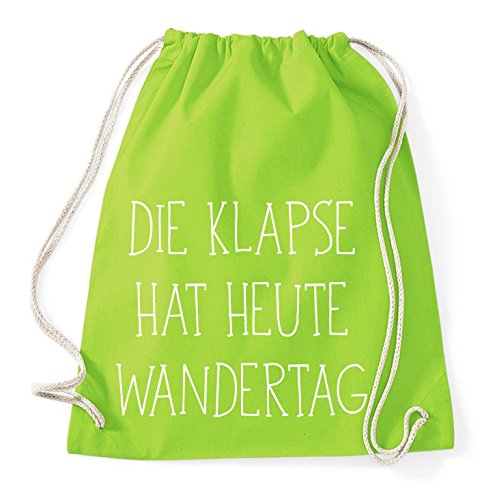 Die Klapse hat heut Wandertag Gym Bag Turnbeutel Rucksack Sport Hipster Style in 9 Farben, Farbe:Lime Green von Sambosa