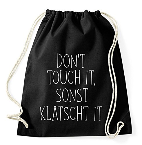 Don't Touch It Sonst Klatsch It Gym Bag Turnbeutel Rucksack Sport Hipster Style in 8 Farben, Farbe:Schwarz von Sambosa