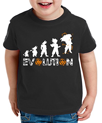 Evolution Super Son Kinder T-Shirt Goku Dragon Master Ball Vegeta Turtle Roshi Db, Farbe:Schwarz;Kinder T-Shirt Größe:110/116 von Sambosa