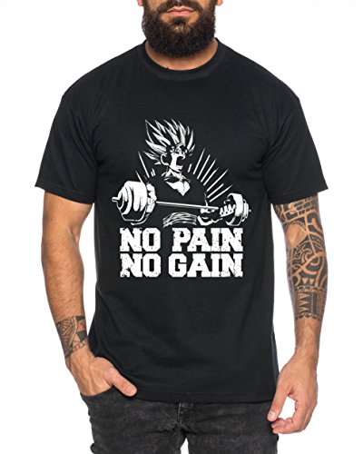 Gohan No Pain No Gain One Goku Dragon Master Son Ball Gym Vegeta Roshi Piece Golds Herren T-Shirt, Farbe:Schwarz;Größe:S von Sambosa