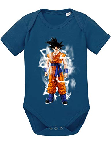 Goku Blitz Baby Dragon Son Ball Strampler Bio Baumwolle Body Jungen & Mädchen 0-12 Monate, Größe:56/0-2 Monate, Farbe:Dunkel Blau von Sambosa