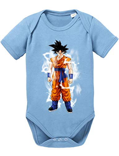 Goku Blitz Baby Dragon Son Ball Strampler Bio Baumwolle Body Jungen & Mädchen 0-12 Monate, Größe:62/2-3 Monate, Farbe:Babyblau von Sambosa