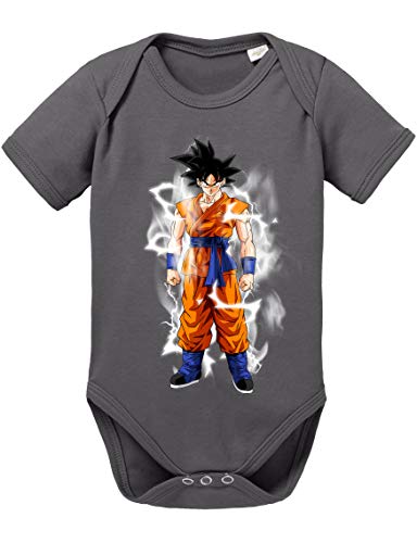 Goku Blitz Baby Dragon Son Ball Strampler Bio Baumwolle Body Jungen & Mädchen 0-12 Monate, Größe:74/7-9 Monate, Farbe:Dunkel Grau von Sambosa
