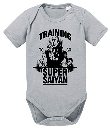 Goku SS Dragon Son Baby Ball Strampler Bio Baumwolle Body Jungen & Mädchen 0-12 Monate, Größe:68/4-6 Monate, Farbe:Grau Meliert von Sambosa