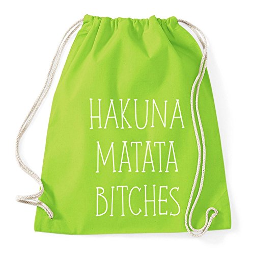 Hakuna Matata Bitches Gym Bag Turnbeutel Rucksack Sport Hipster Style in 8 Farben, Farbe:Lime Green von Sambosa