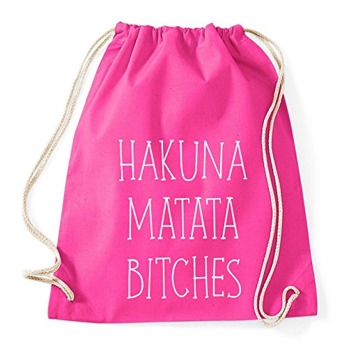Hakuna Matata Bitches Gym Bag Turnbeutel Rucksack Sport Hipster Style in 8 Farben, Farbe:Pink von Sambosa
