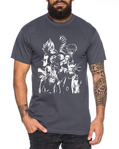 Heroes One Manga Helden Herren T-Shirt Anime Piece, Farbe:Dunkelgrau, Größe:XXL von Sambosa