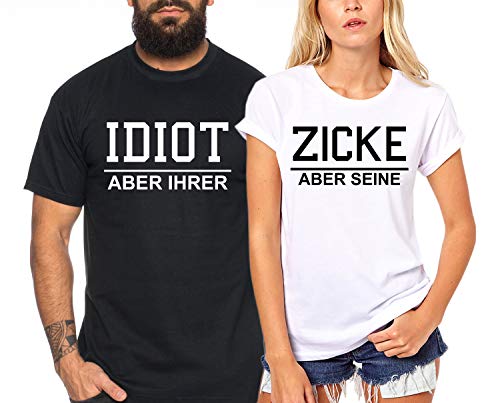 Idiot Zicke - T-Shirt Damen und Herren - 2 Stück - Couple-Shirt Geschenk Set für Verliebte - Partner-Geschenke - Bestes Geburtstagsgeschenk - Partnerlook Schwarz von Sambosa