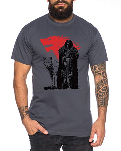 Jon Wolf - Herren T-Shirt Targaryen Thrones Game of stark Lannister Baratheon Daenerys Khaleesi tv blu-ray DVD, Farbe:Dunkelgrau, Größe:XL von Sambosa