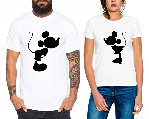 Kiss Partner Look Pärchen T-Shirt Set für Pärchen als Geschenk, Farbe:Weiss;Größe:Damen Gr. L + Herren Gr. L von Sambosa