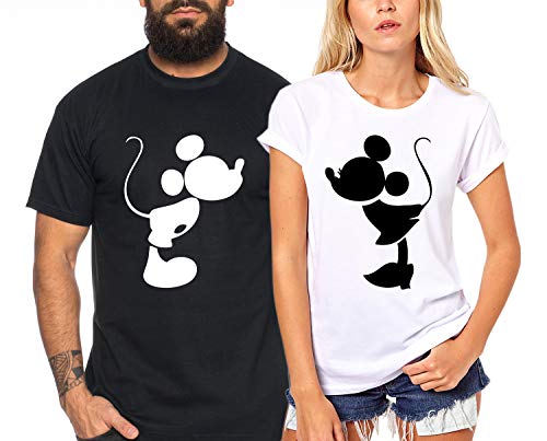 Kiss - Partner-T-Shirt Damen und Herren - 2 Stück - Couple-Shirt Geschenk Set für Verliebte - Partner-Geschenke - Bestes Geburtstagsgeschenk - Partnerlook Schwarz von Sambosa
