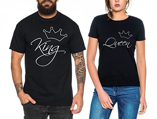 Line Partner Look Pärchen T-Shirt Set King Queen für Pärchen als Geschenk, Farbe:Schwarz;Größe:Damen Gr. XL + Herren Gr. XXL von Sambosa