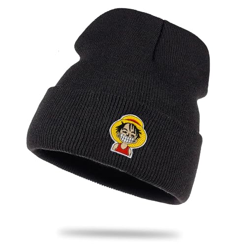 Luffy Lach - Wollmütze Straw Wintermütze Rollmütze Hat Beanie Mütze Seemannsmütze Unisex Piece, Farbe:Schwarz von Sambosa