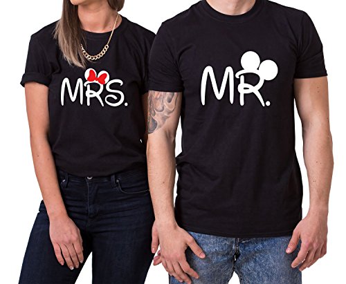 Mister Misses Partner Look Pärchen T-Shirt Set für Pärchen als Geschenk, Größe:XL;Partner Shirts:Damen T-Shirt Schwarz von Sambosa