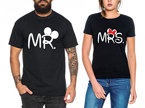 Mr Mrs Partner Look Pärchen T-Shirt Set für Pärchen als Geschenk, Farbe:Schwarz;Größe:Damen Gr. L + Herren Gr. L von Sambosa