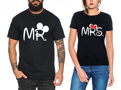 Mr Mrs Partner Look Pärchen T-Shirt Set für Pärchen als Geschenk, Farbe:Schwarz;Größe:Damen Gr. L + Herren Gr. XL von Sambosa