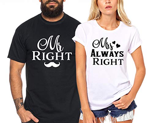 Mr Mrs Right - Partner-T-Shirt Damen und Herren - 2 Stück - Couple-Shirt Geschenk Set für Verliebte - Partner-Geschenke - Bestes Geburtstagsgeschenk - Partnerlook von Sambosa