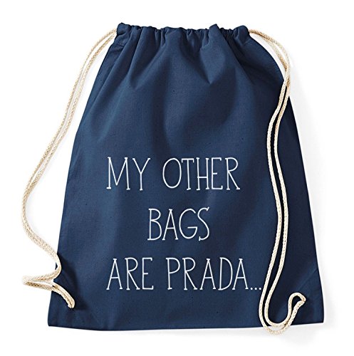 My Other Bags Are Prada Gym Bag Turnbeutel Rucksack Sport Hipster Style in 8 Farben, Farbe:Dunkelblau von Sambosa