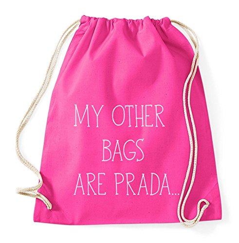My Other Bags Are Prada Gym Bag Turnbeutel Rucksack Sport Hipster Style in 8 Farben, Farbe:Pink von Sambosa