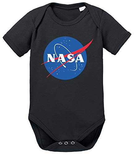 NASA Logo Rocket Baby Strampler Astronaut Bio Baumwolle Body Jungen & Mädchen 0-12 Monate, Größe:56/0-2 Monate, Farbe:Schwarz von Sambosa