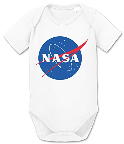 NASA Logo Rocket Baby Strampler Astronaut Bio Baumwolle Body Jungen & Mädchen 0-12 Monate, Größe:56/0-2 Monate, Farbe:Weiss von Sambosa