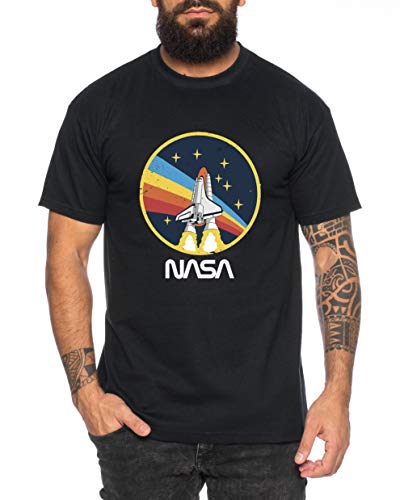 NASA Retro - Herren T-Shirt Astronaut Space Rocket Moon Insignia Space Raumfahrt Astronaut Nerd, Farbe:Schwarz, Größe:M von Sambosa