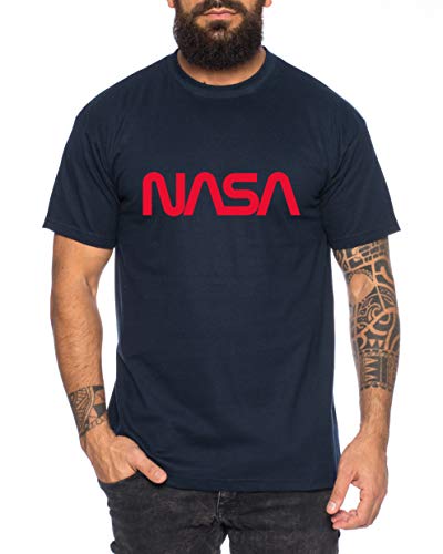 NASA Worm - Herren T-Shirt Astronaut Space Rocket Moon Insignia Space Raumfahrt Astronaut Nerd, Farbe:Dunkelblau, Größe:XXL von Sambosa