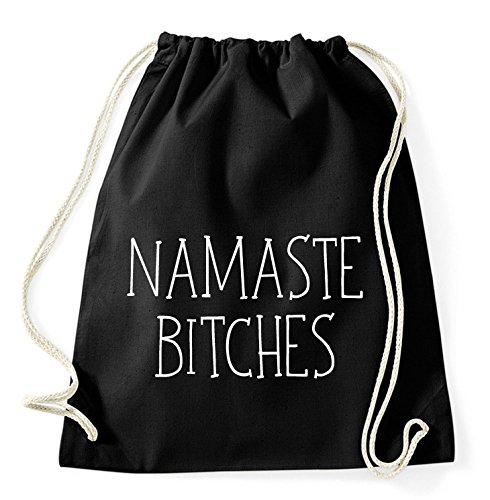 Namaste Bitches Turnbeutel Rucksack Sport Hipster Style in 9 Farben, Farbe:Schwarz von Sambosa