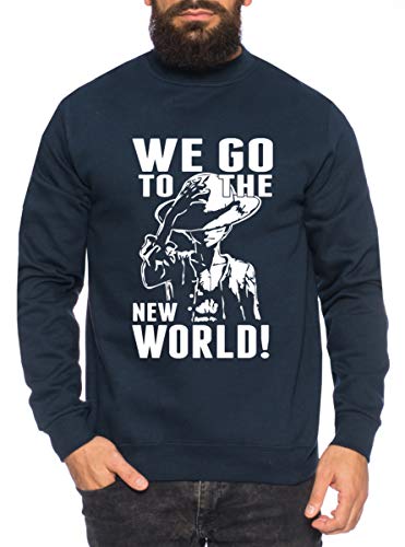 New World Stroh Hut One Manga Herren Sweatshirt Ruffy Anime Piece, Farbe:Dunkelblau, Größe:L von Sambosa