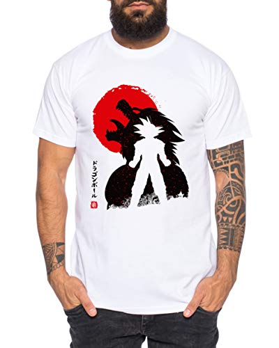 Ozaru Moon - Herren T-Shirt Son Ruffy Luffy Naruto Saitama One Dragon Master Goku Ball Vegeta Turtle Roshi Piece Golds Db, Größe:L, Farbe:Weiß von Sambosa