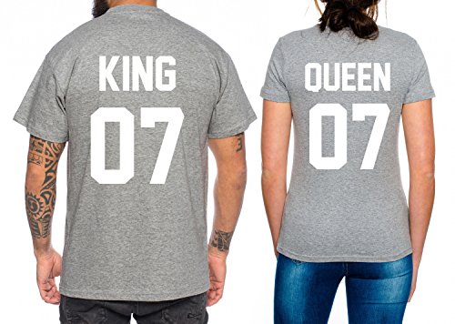 Partner Look Pärchen T-Shirt Set King Queen für Pärchen als Geschenk, Farbe:Dunkelgrau Meliert;Größe:Damen Gr. XXL + Herren Gr. 3XL von Sambosa