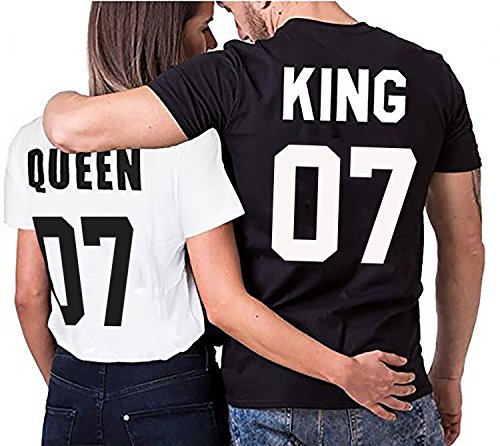 Partner Look Pärchen T-Shirt Set King Queen für Pärchen als Geschenk, Größe:Damen Gr. S + Herren Gr. S von Sambosa