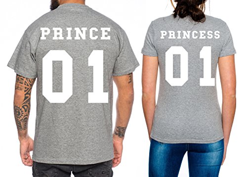 Partner Look Pärchen T-Shirt Set Prince Princess für Pärchen als Geschenk in versch. Farben S-4XL, Farbe:Dunkelgrau Meliert;Größe:Damen Gr. XXL + Herren Gr. XXL von Sambosa