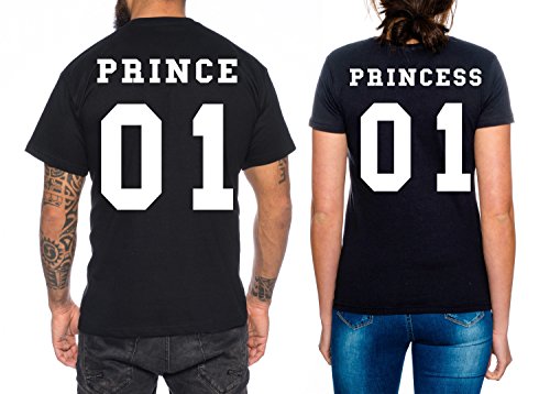 Partner Look Pärchen T-Shirt Set Prince Princess für Pärchen als Geschenk in versch. Farben S-4XL, Farbe:Schwarz;Größe:Damen Gr. M + Herren Gr. M von Sambosa
