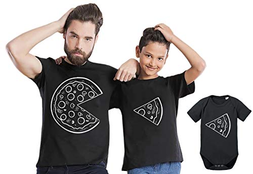 Pizza - Partner - T-Shirt Vater Sohn Papa Kind Baby Strampler Body Partnerlook, Größe:134-146, T-Shirts:Kinder T-Shirt Schwarz von Sambosa