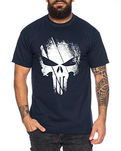 Punish - Herren T-Shirt Jon Bernthal Skull Logo Comics, Farbe:Dunkelblau, Größe:4XL von Sambosa