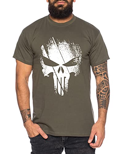 Punish - Herren T-Shirt Jon Bernthal Skull Logo Comics, Größe:M, Farbe:Khaki von Sambosa