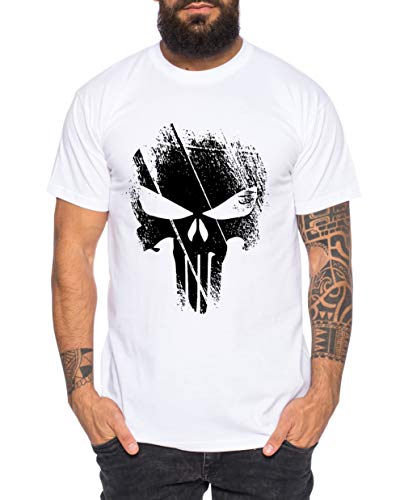 Punish - Herren T-Shirt Jon Bernthal Skull Logo Comics, Größe:XL, Farbe:Weiß von Sambosa