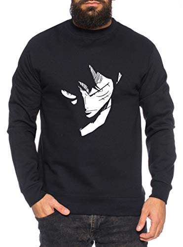 Ruffy Face Zorro One Manga Herren Sweatshirt Ruffy Anime Piece, Farbe:Schwarz, Größe:M von Sambosa