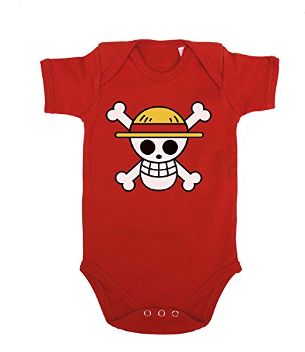 Ruffy Straw Hat Logo Baby Strampler Body Luffy Ruffy One Monkey Anime Piece Zoro, Farbe:Rot;Größe:56 von Sambosa