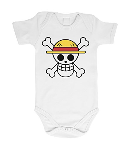 Ruffy Straw Hat Logo Baby Strampler Body Luffy Ruffy One Monkey Anime Piece Zoro, Farbe:Weiß;Größe:68 von Sambosa